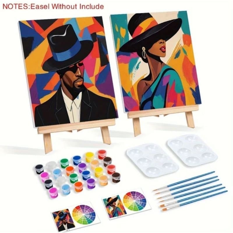 Kit 2 Pinturas Aquarelas, pré desenhada tamanho 24,5 x 20 cm -kit com tela na moldura interna, tintas e bandeja aquarela