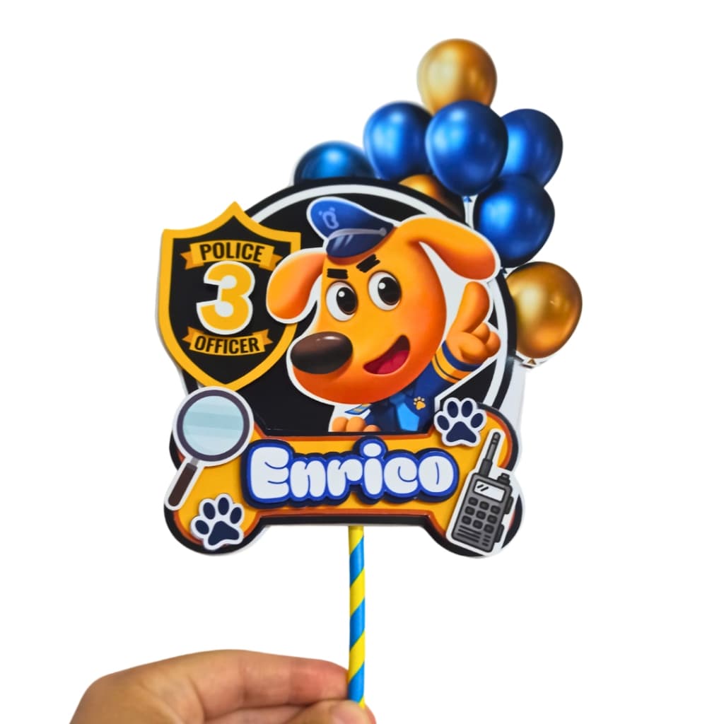 Topper/Topo para Bolo Tema DETETIVE LABRADOR Simples - Papel Fotográfico Glossy 230g
