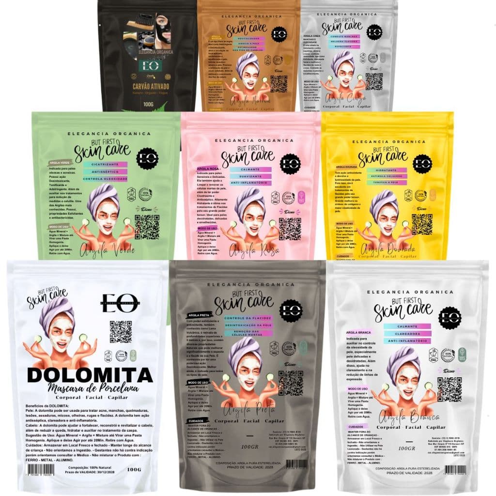 Skincare Argila Mascara Facial Carvao Ativado Dolomita 100% Natural 100gr Dolomita Branca Rosa Pura