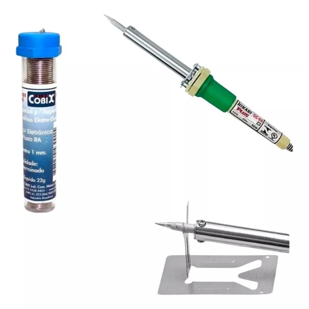 Kit Ferro Solda Soldar Soldador SC-60 127v Hikari + Estanho