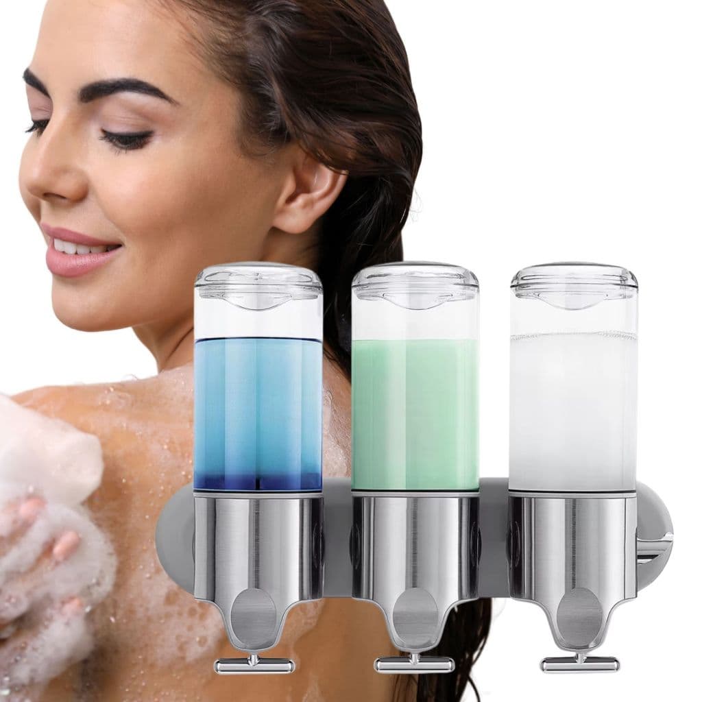 Dispenser Suporte Organizador de Parede Shampoo Cond. Sabonete 500ml Inox p/ Banheiro Cozinha Hotel