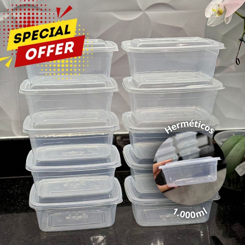Kit de 20 Potes Marmitas 1000ml Tampa herméticos - Qualidade, armazenamento, reutilizavel