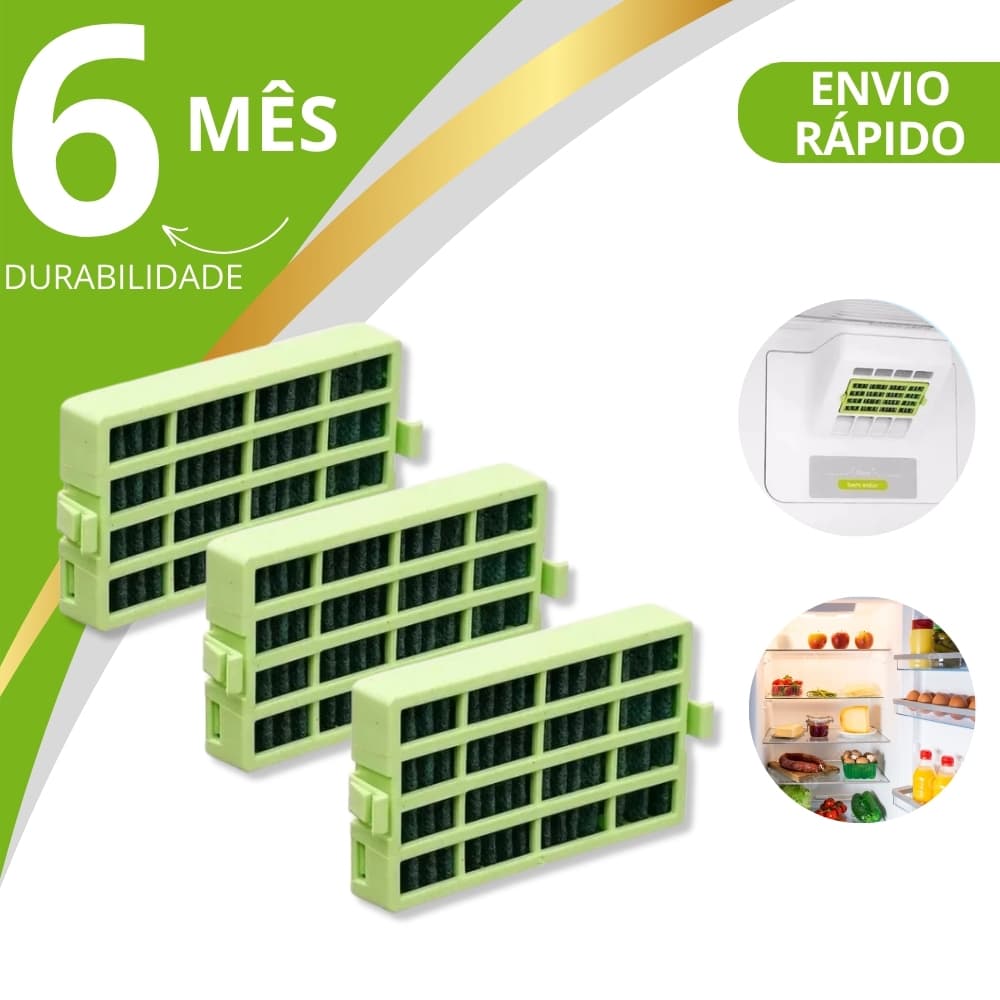 Kit 3 Filtro Geladeira Antibactéria Bem Estar Antiodor Refrigerador Longa Duração