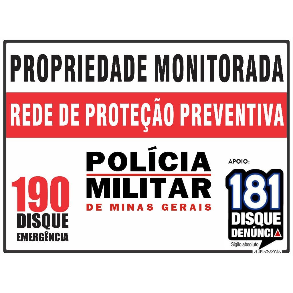 Placa Propriedade Monitorada 20x30cm em alumínio