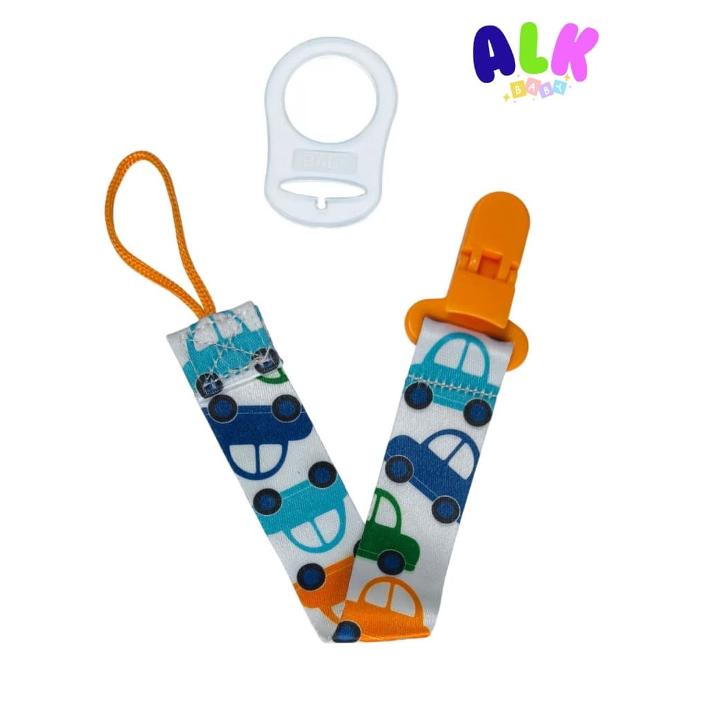 1 Prendedor de chupeta modelo carrinho + 1 Anel adaptador chupeta sem alça mam nuk.