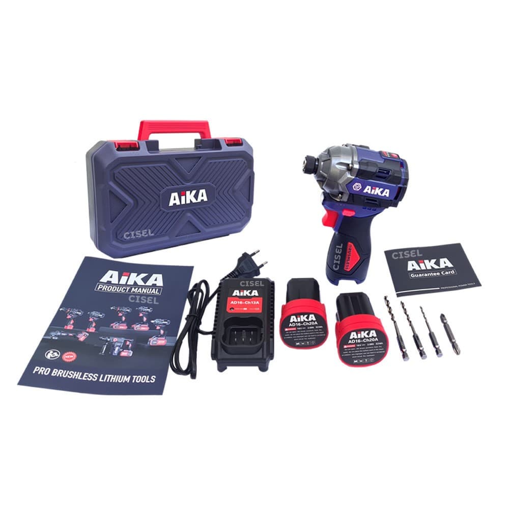 Parafusadeira de Impacto 1/4" Aika 16V AD-W150B - Com 2 Baterias + Maleta Transporte Carregador Bivolt