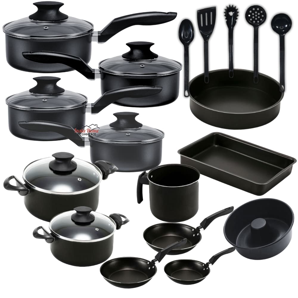 Conjunto kit Jogo de panelas 18 peças Antiaderente Teflon Com Tampa de Vidro utensílios Cozinha