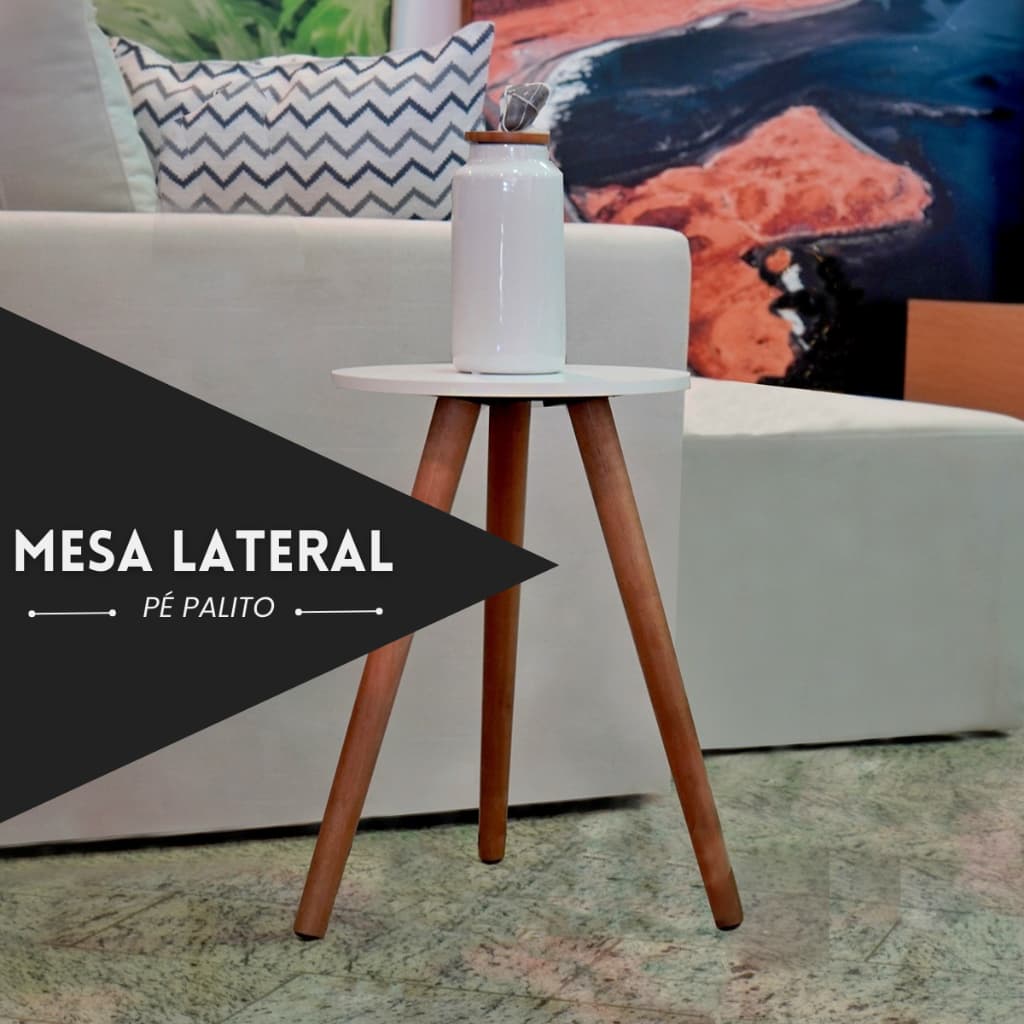 Mesinha Lateral Redonda Sala Pe Palito Retro Madeira Maciça Decoração Porta Objetos Preto