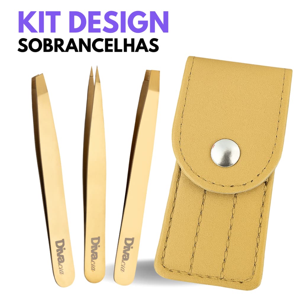 Kit 3 Pinças para Sobrancelhas Pinça Chanfrada, Agulha, Reta, Autoclavável Design de Sobrancelhas