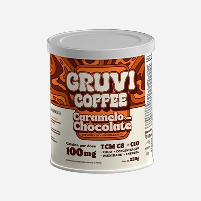 Suplemento Gruvi Coffee 220g - Sabor Caramelo com Chocolate 100mg de cafeina  p/dose - Para Energia e Concentração