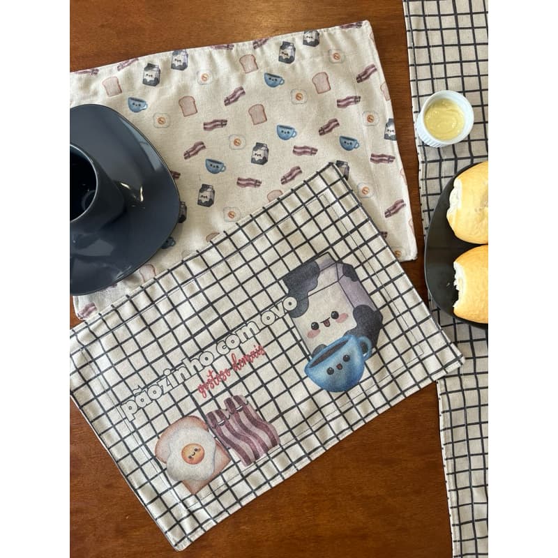 Kit Jogo Americano 2 em 1 Dupla Face Tecido Linho Premium Mesa Posta Pãozinho com Ovo