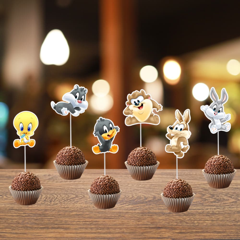 40 ou 80 Toppers de docinhos Baby Looney Tunes - Topper Baby Looney Tunes - Toper de Cupcakes
