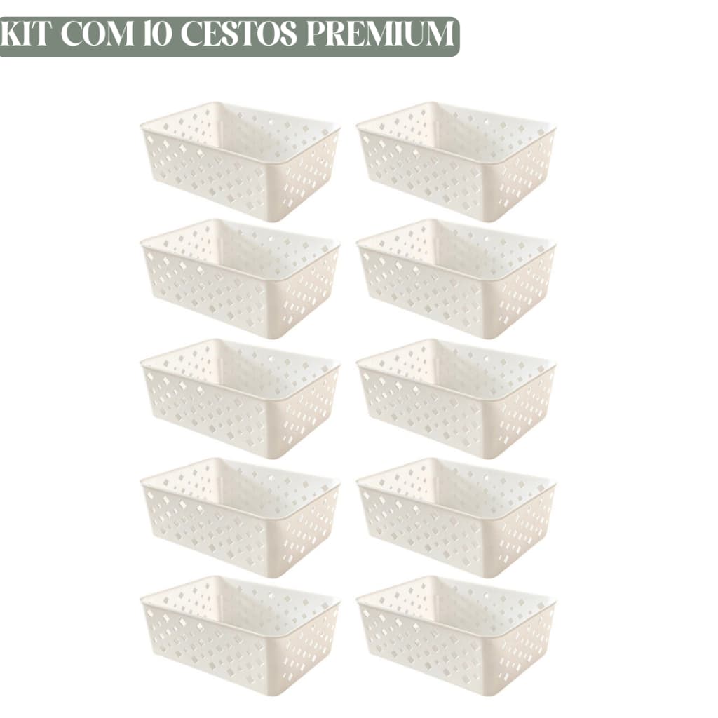 Kit 10 Organizador Multiuso Cesto Branco Premium Cômoda Gaveta Geladeira Armário Guarda Roupa Bebê