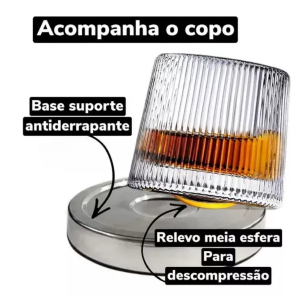 Copo Para Whisky E Bebidas De 190ml Giratório Com Base Em Inox - Com uma Unidade