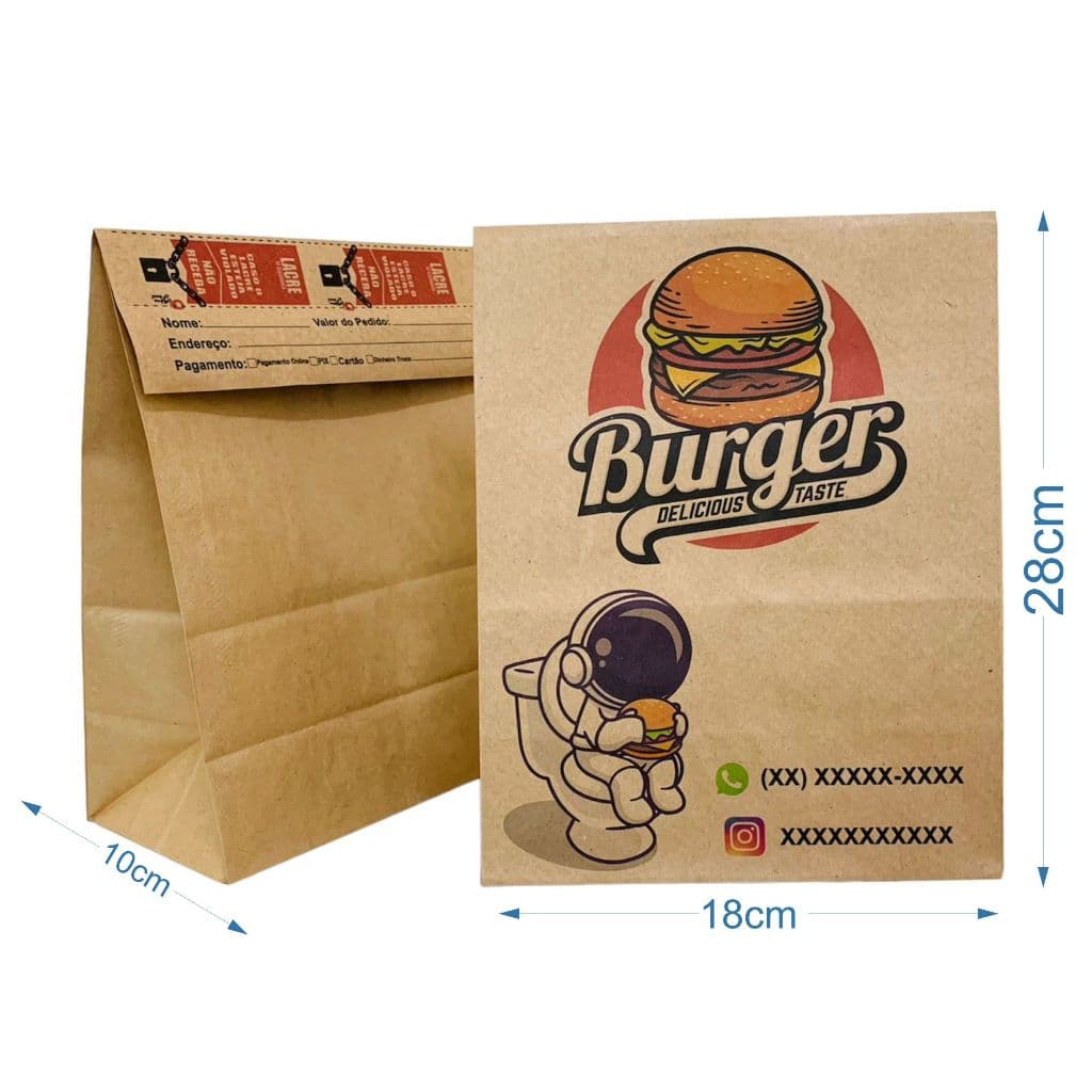 Sacos Kraft 18x30x10 cm Personalizado com seu logo com lacre de segurança