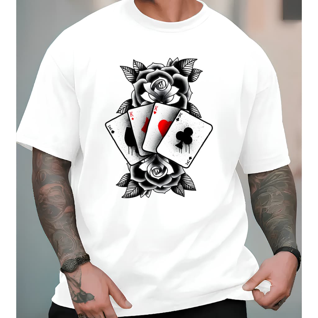 Camiseta Cartas de Baralho Naipe Camisa Streetwear P ao Plus Size 100% Algodão