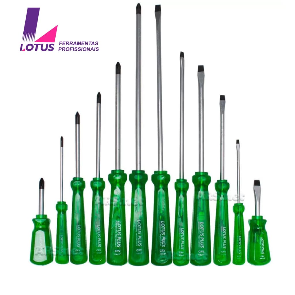 Kit Jogo Chave De Fenda E Phillips 12 Peças Pro Imantado Crv Profissional Reforçada - Lotus