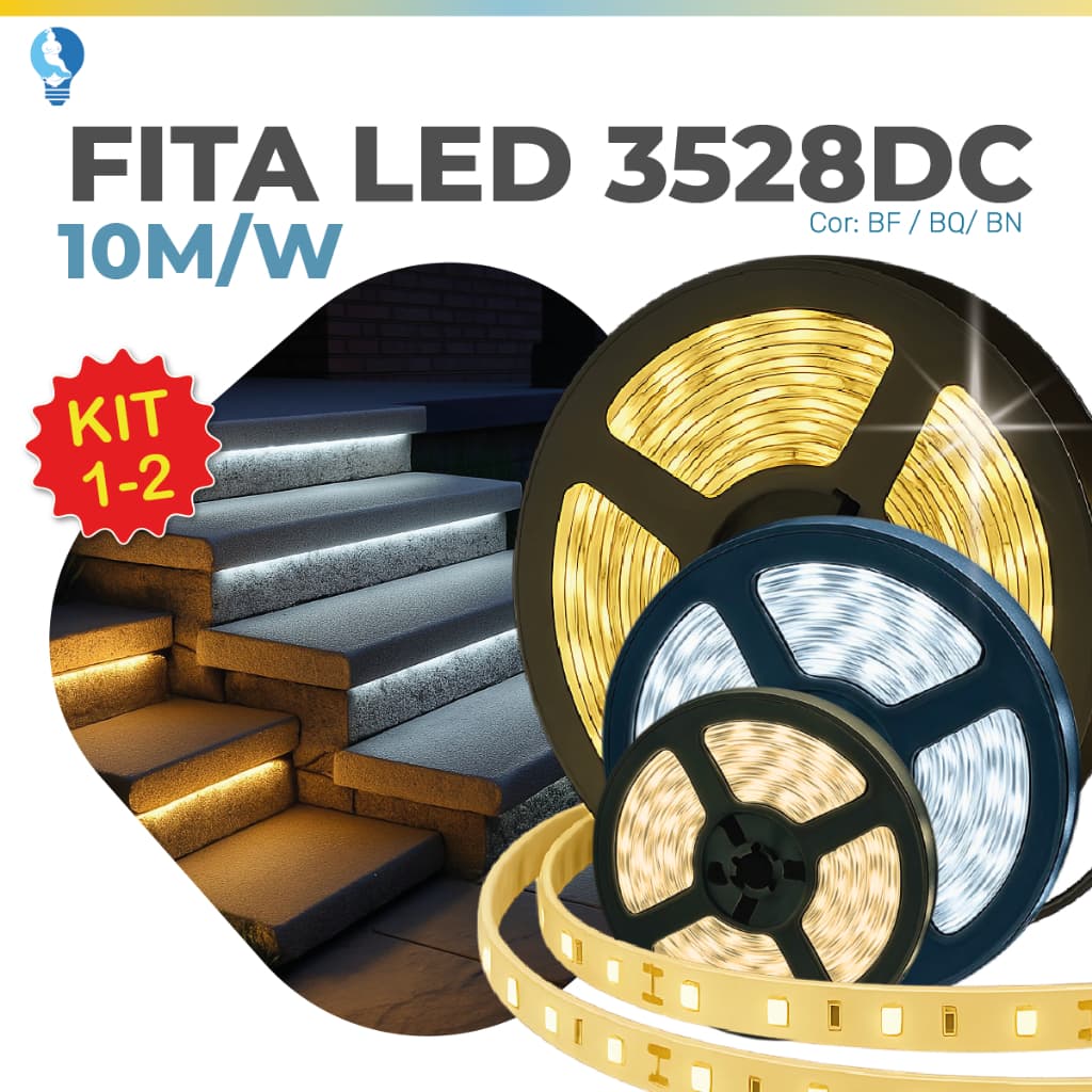 Fita LED 3528 Super Led Ultra 5M a prova d'água 600 Leds + Fonte | Luz Branca e Luz Neutro | IP20 (Acompanha Fonte)