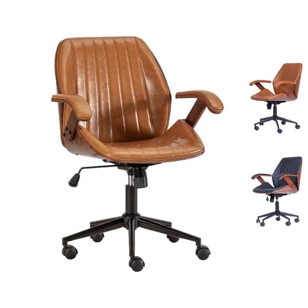 Cadeira de Escritório Ergonômica Giratória Diretor Executiva Couro Saragoça Office Marrom / Preta