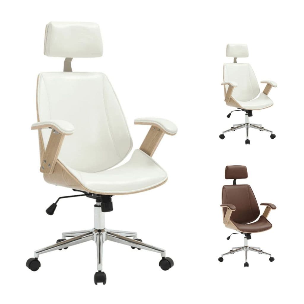 Cadeira de Escritório Ergonômica Presidente Office Lisboa Madeira Natural Rivatti Branca / Marrom