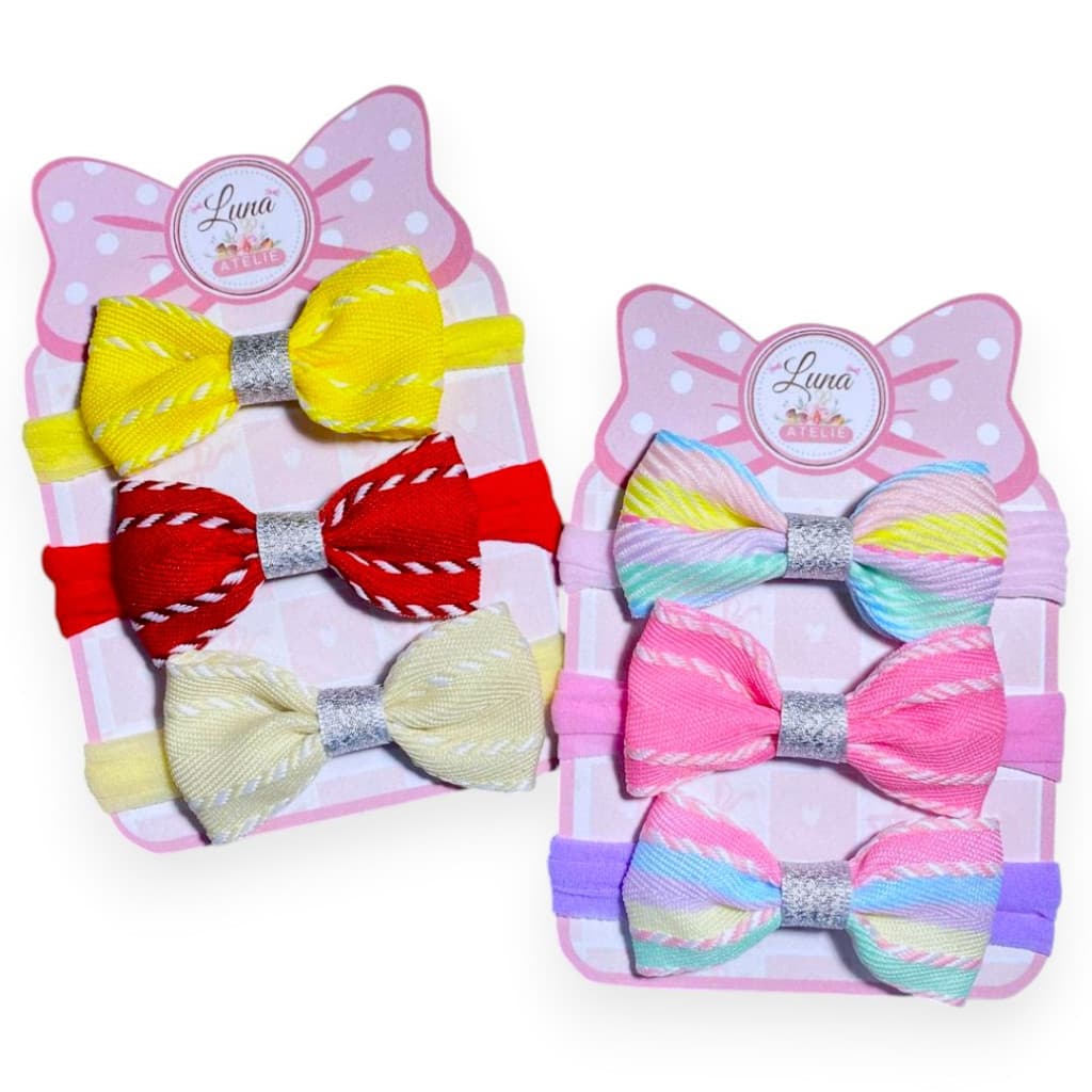 Kit 6 laços de bebê Lacinhos de Bebê laços de cabelo infantil Faixinha Tiarinha Rn Baby Color