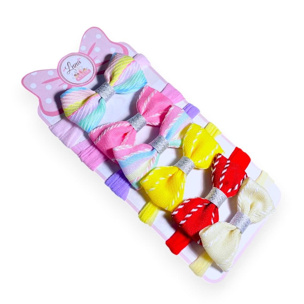 Kit 6 laços de bebê Lacinhos de Bebê laços de cabelo infantil Faixinha Tiarinha Rn Color Baby