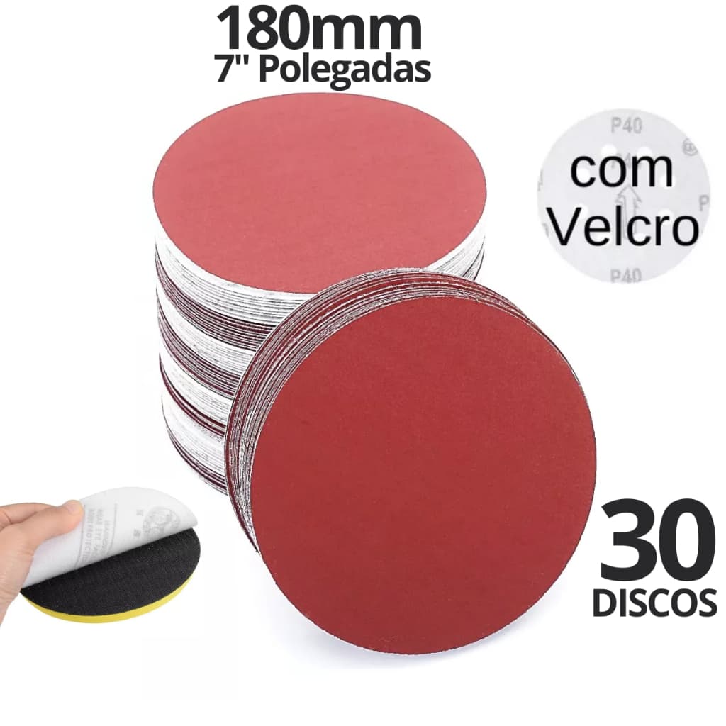 30 Disco De Lixa 180mm (7'') C/ Velcro Pluma - Temos Vários Grãos - Escolha O Seu na opção Variações