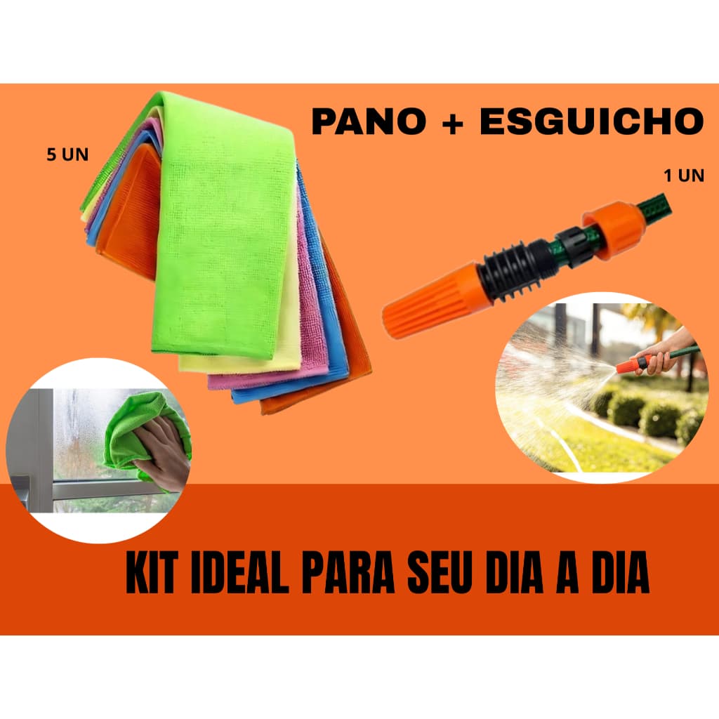 KIT DE PANO MICROFIBRA LIMPEZA ALTA ABSORÇÃO + ESGUICHO MANGUEIRA
