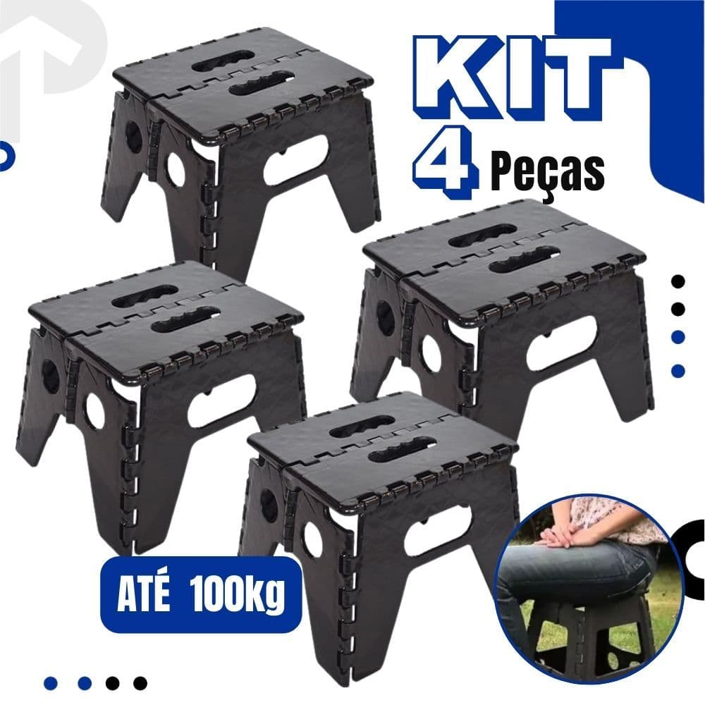 Kit 4 Banquinhos Banqueta Dobrável Com ou Sem Encosto De Plástico Portátil Reforçado Multiuso Até 100kg