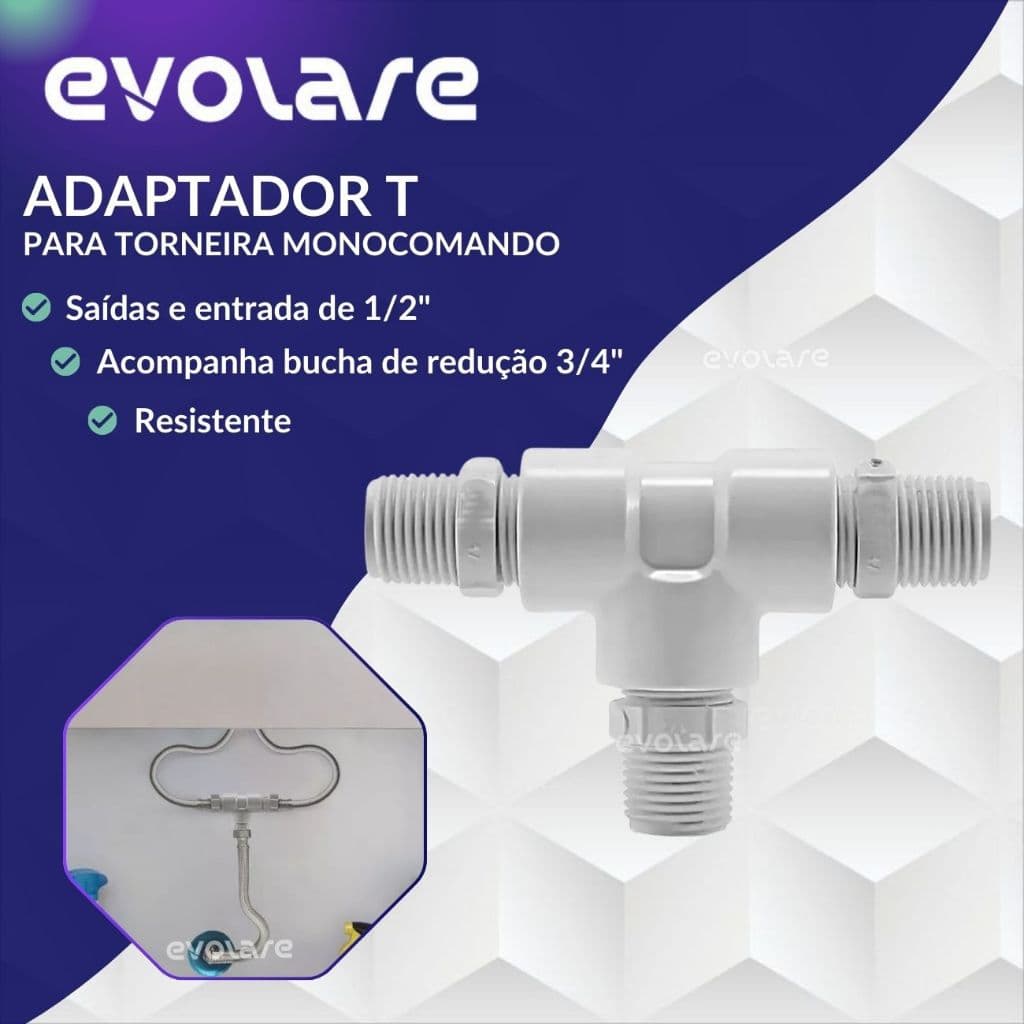 Adaptador Tee Torneira 1/2 Polegada Instalação Torneira Monocomando