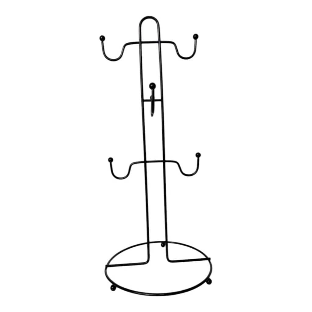 Suporte Organizador Aramado p/6 Canecas/Xicaras Preto e Prata