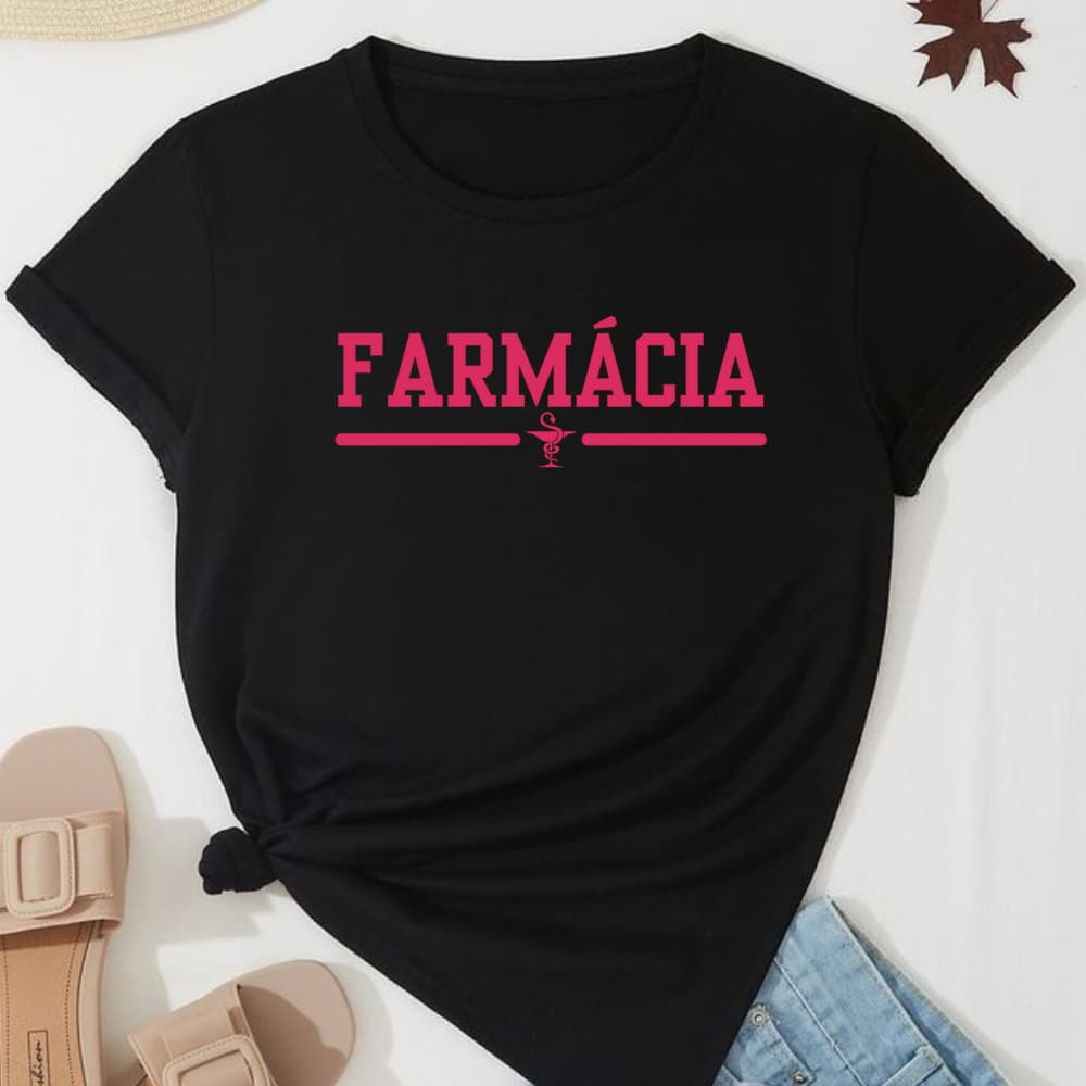 Camiseta Blusa T Shirt Feminina Estampada Curso Faculdade Farmácia Profissão Farmacêutica