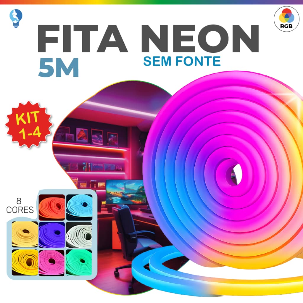 Fita de LED Mangueira Neon 5 Metros 60W Flexível Sem Fonte 12V | 8 Cores