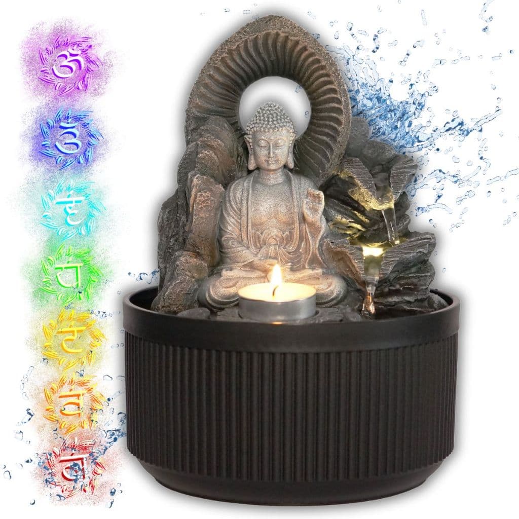 Fonte Buda Água Decorativa C/ Vela Cascata De Mesa Feng Shui
