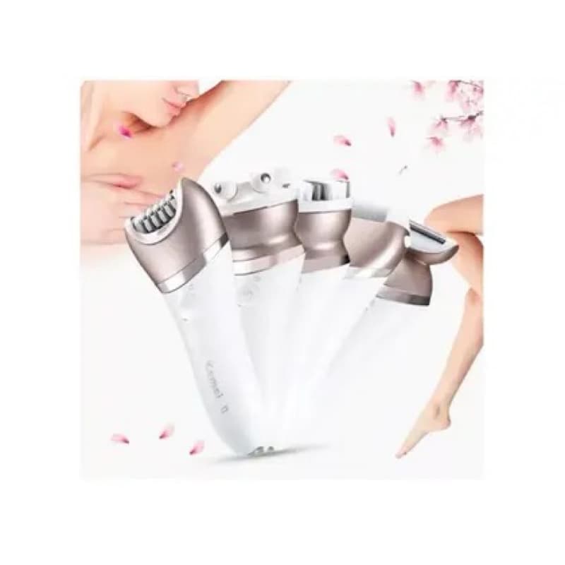 Depilador Elétrico Com Limpeza Facial Kemei Kit 5 in 1 Uso Seco e Molhado Com 2 Velocidades