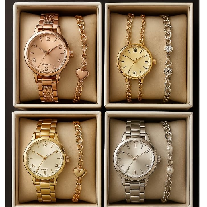 Relógio Feminino Dourado Banhado a Ouro 18k Original Resistente a água + Pulseira