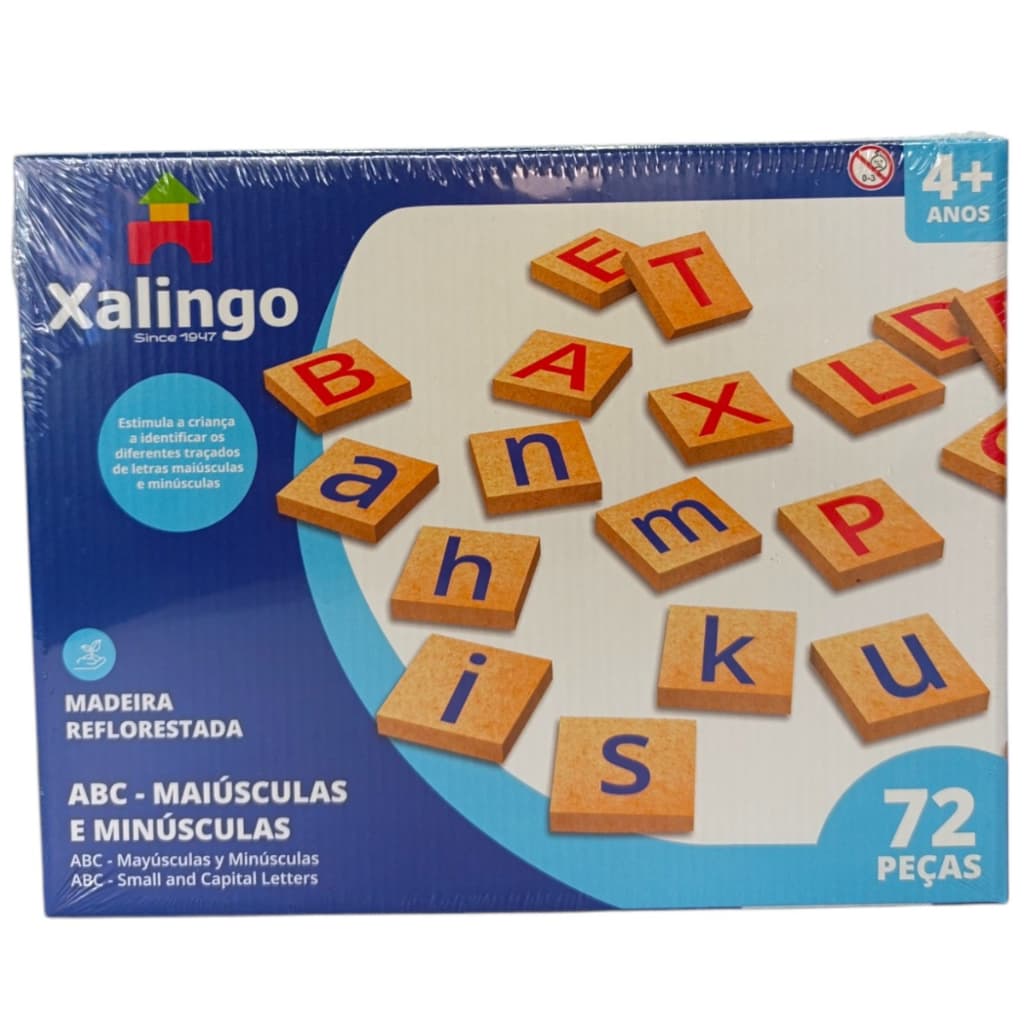 Brinquedo Pedagógico Brincando com as letras maiúsculas e minúsculas do Alfabeto 72 peças - Xalingo