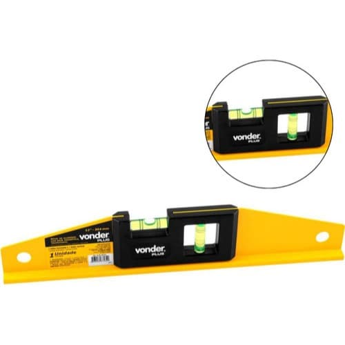 Nível de Alumínio Com Base Magnética VONDER 12" 30cm Com 2 Bolhas Amarelo Nivel Magnético