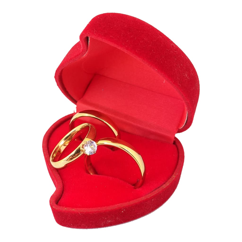 Par De Aliança Com Solitário E Caixa de Veludo Banhada a Ouro Redonda 4mm Para Casamento Noivado Não Perde Cor