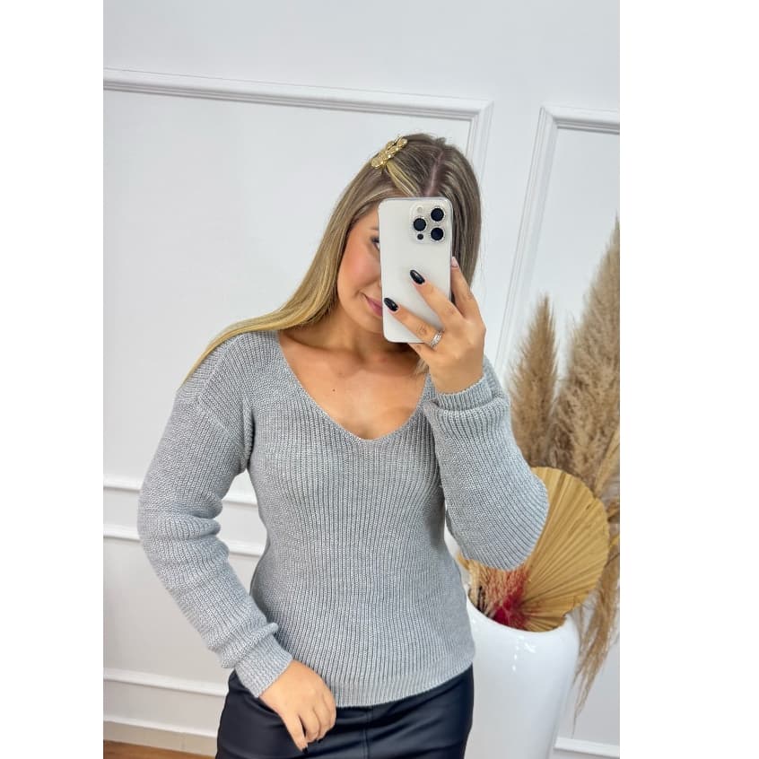 Blusa de Frio Feminina em Tricot com Decote V Blusa De Inverno Básica Manga Longa Gola V Tricot