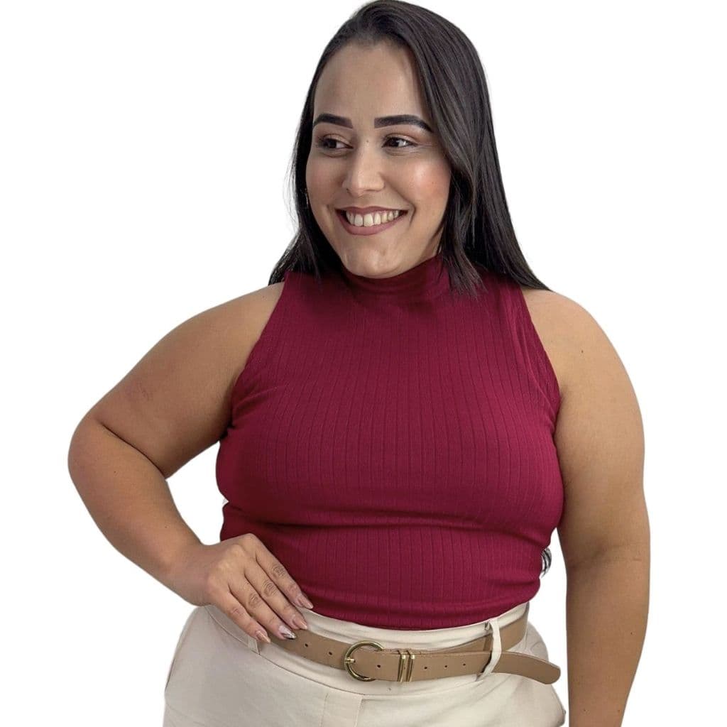 Blusa Regata Canelada Plus Size Feminina Gola Alta Cacharrel Outono Inverno Promocao