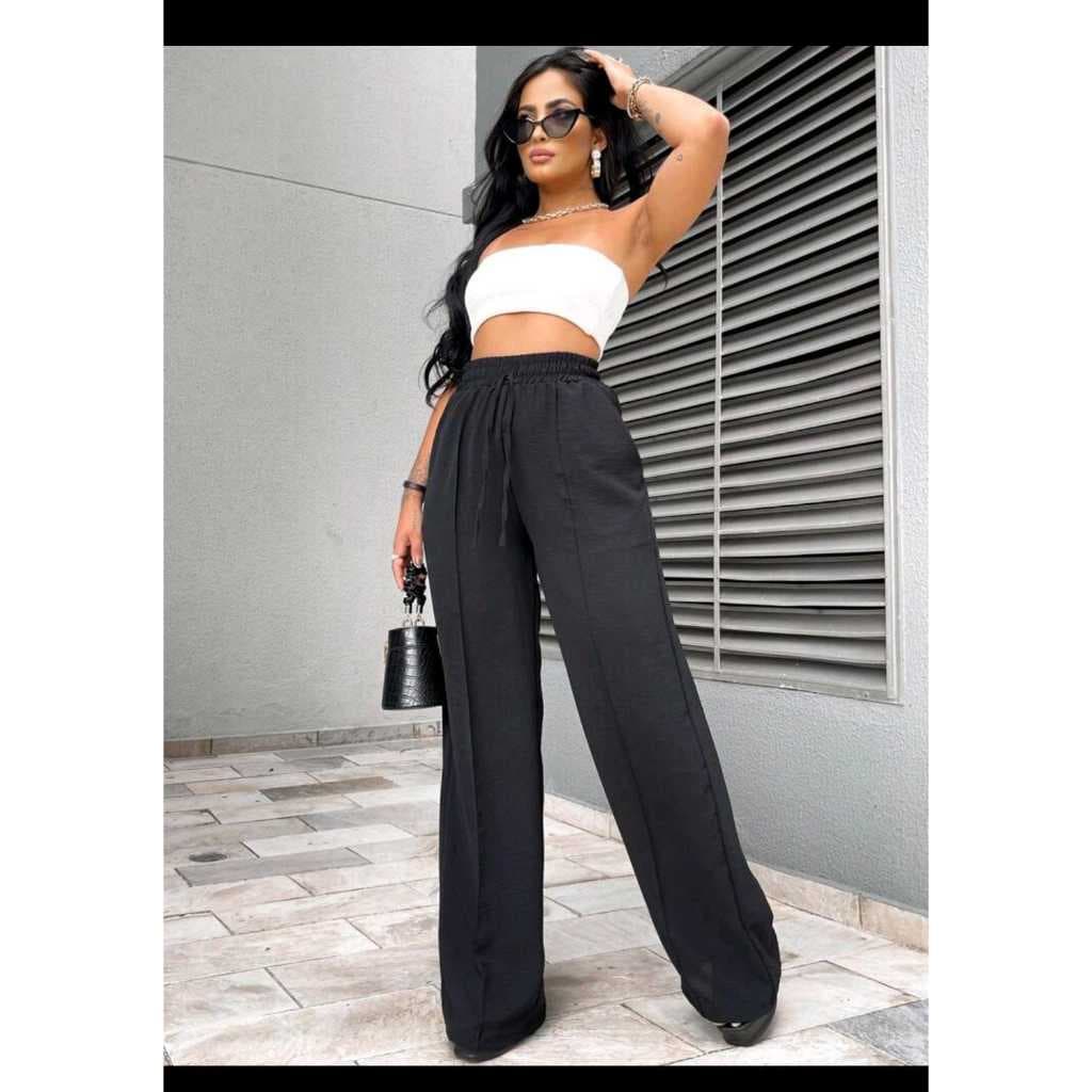calça pantalona feminino duna, estilo elegante, tecido leve, modelagem ampla, calça confortável, moda outono e inverno.