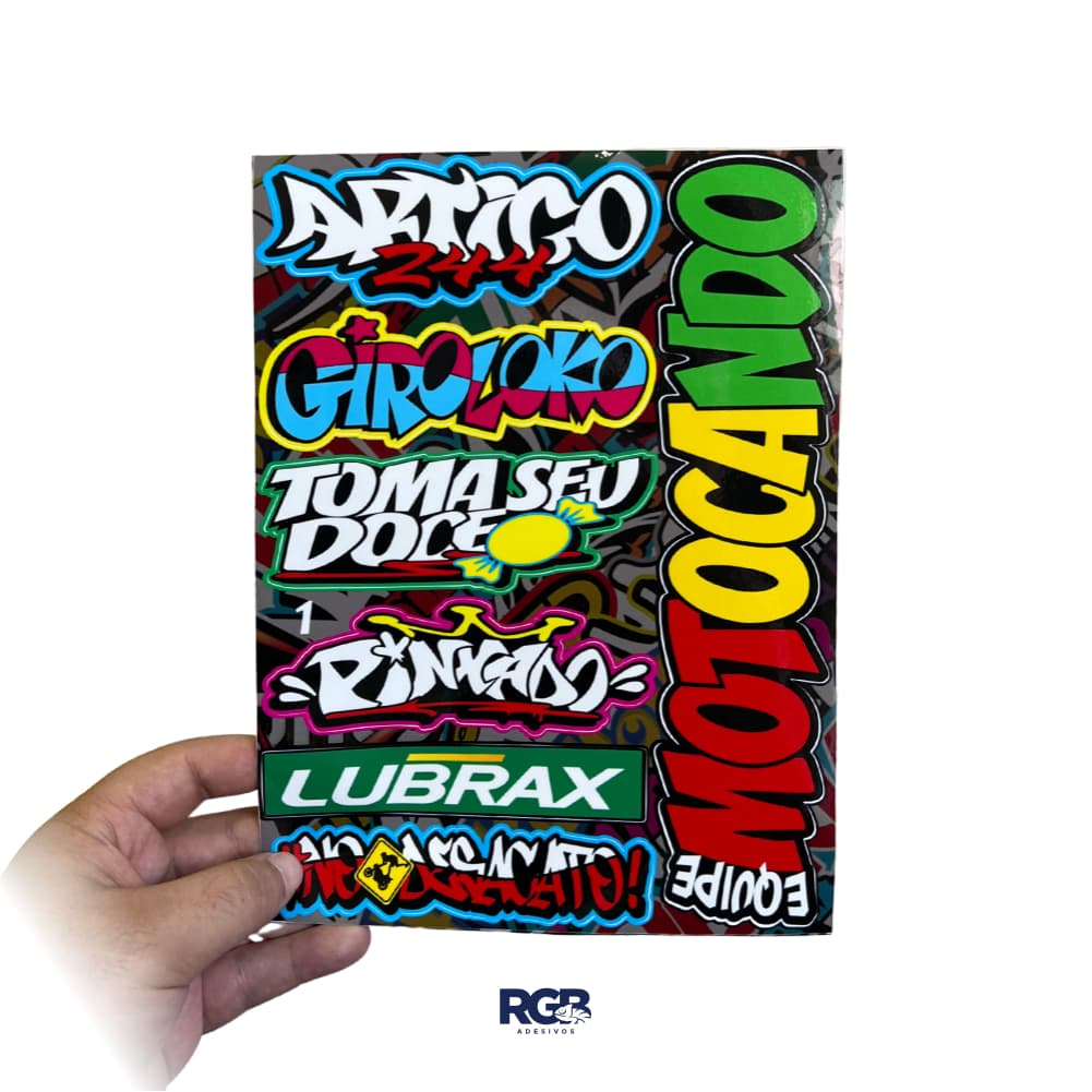 Adesivos em Cartela, 15 modelos diferentes Coloridas, ideal pra carro, bike, moto