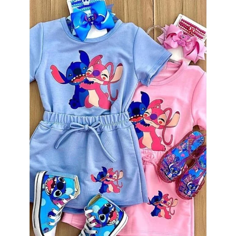 Conjunto STITCH E ANGEL menina/conjunto blusa e short saia