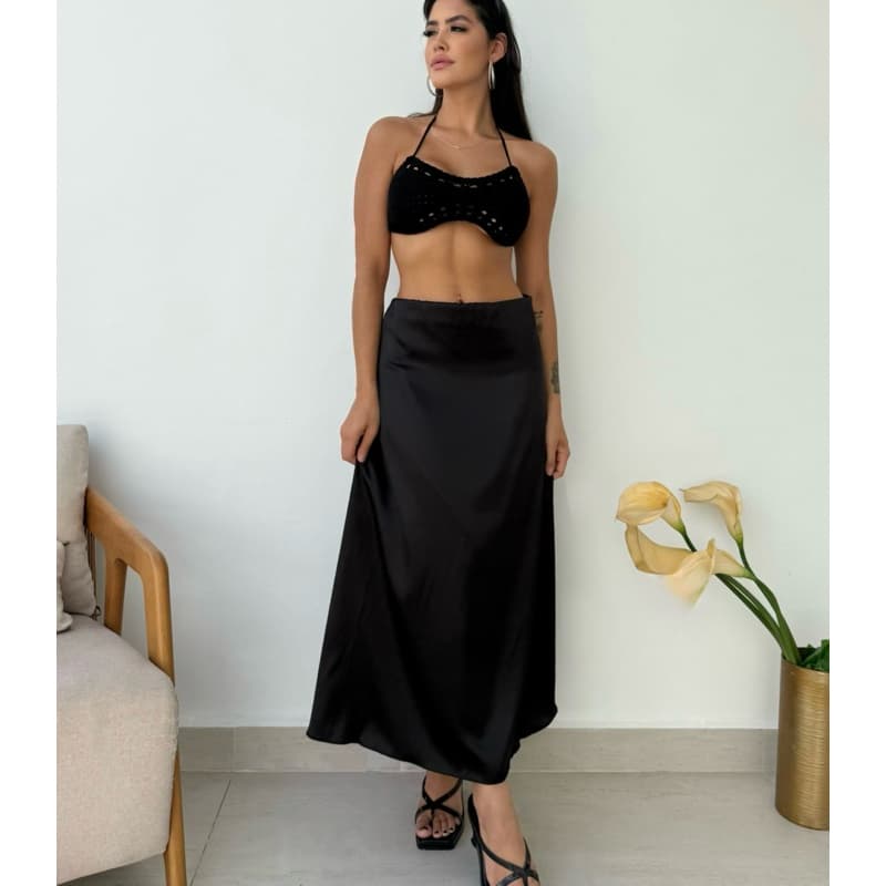 Saia Cetim Elegante Longa Feminina Moda Evangélica Casual Básica Cintura