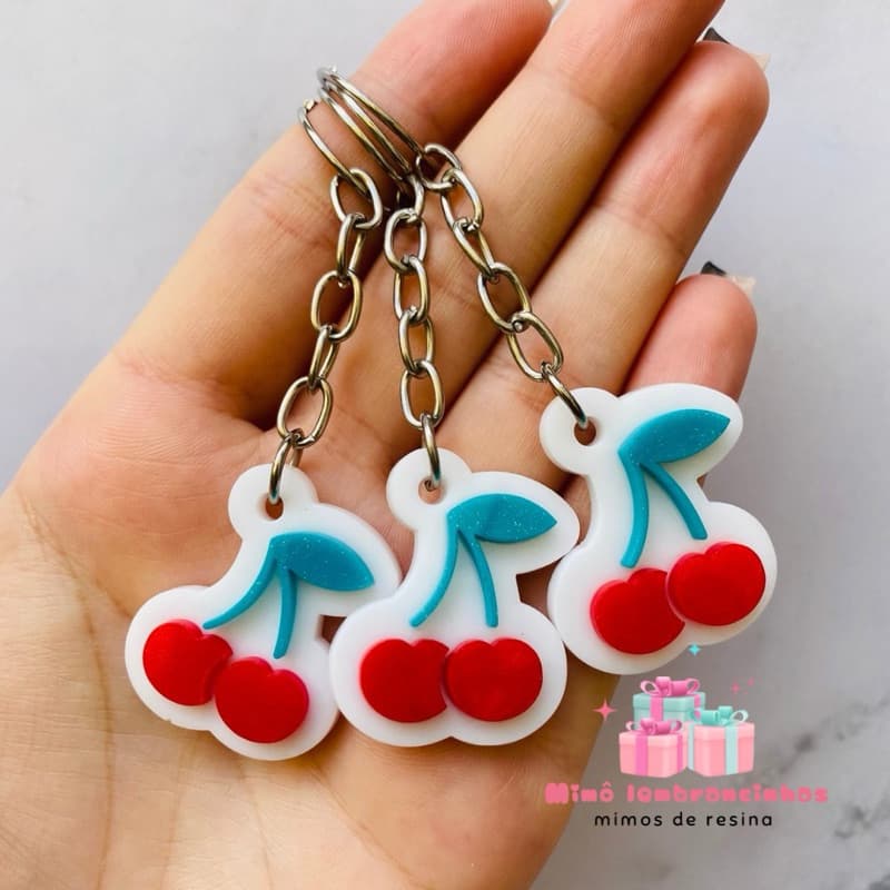 Mini chaveiro cereja em resina | Lembrancinha para aniversário e festa | Kit 10 a 40 unidades