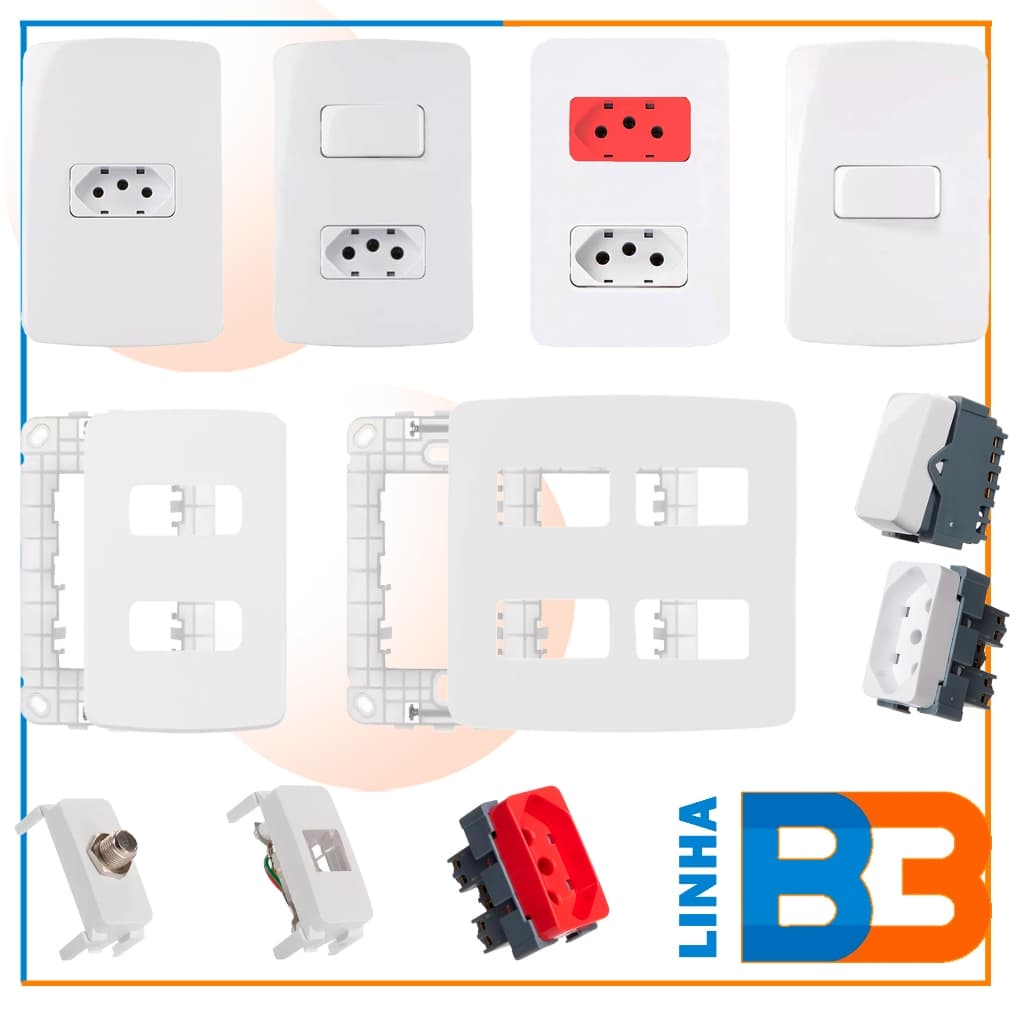 Tomadas10A 20A Teclas Placas Margirius B3 Furo Interruptores Simples Paralelo Usb Rj45 B3 MARGIRIUS