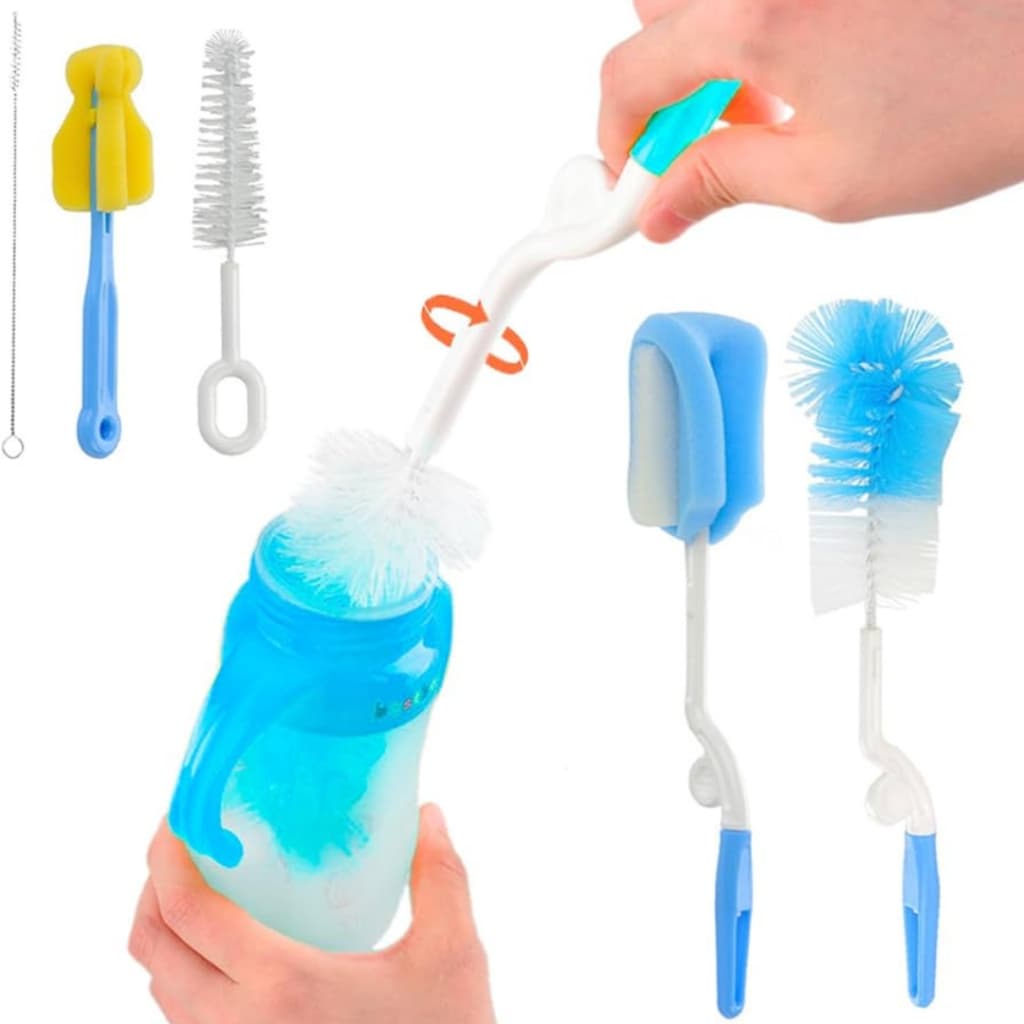 Kit 6 Peças Escova Lavar Mamadeira e Bico Bebê Limpa Canudo Esponja Higiene Infantil Livre de BPA