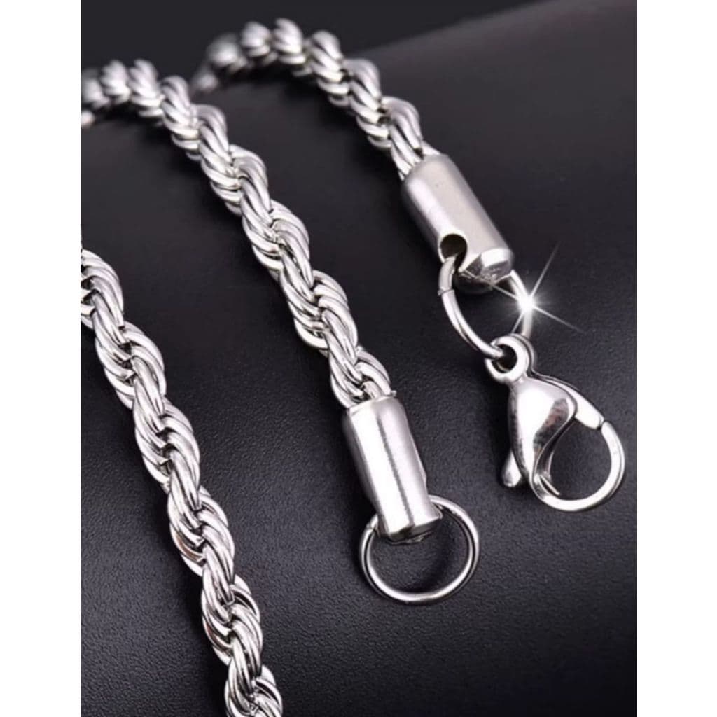 Corrente + Pulseira Masculina Fininha Aço Inox Prata Brilhante-dia dos namorados .