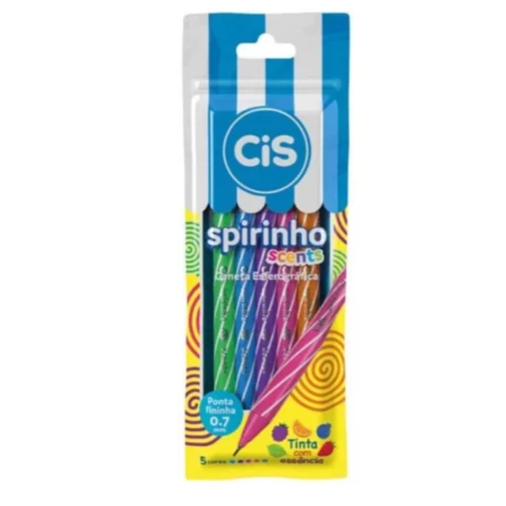 Caneta Esferográfica Cis Spirinho Scents 0.7mm 5 Cores C/Cheirinho